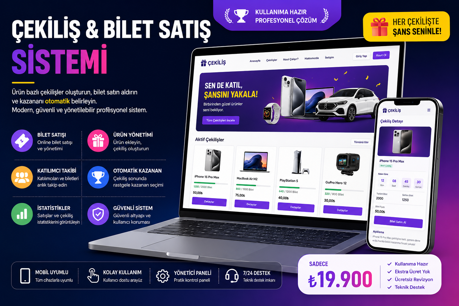 Çekiliş & Bilet Satış Sistemi – Online Kazandıran Yarışma Platformu ürün görseli