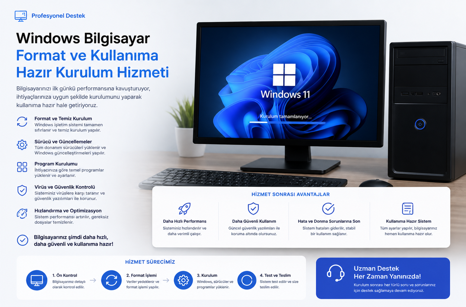 Windows Bilgisayar Format ve Kullanıma Hazır Kurulum Hizmeti görseli